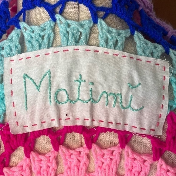 Rare Matimì Crochet Long Cardigan Sweater w/ Hood in Multicolor Stripes - Picture 9 of 11